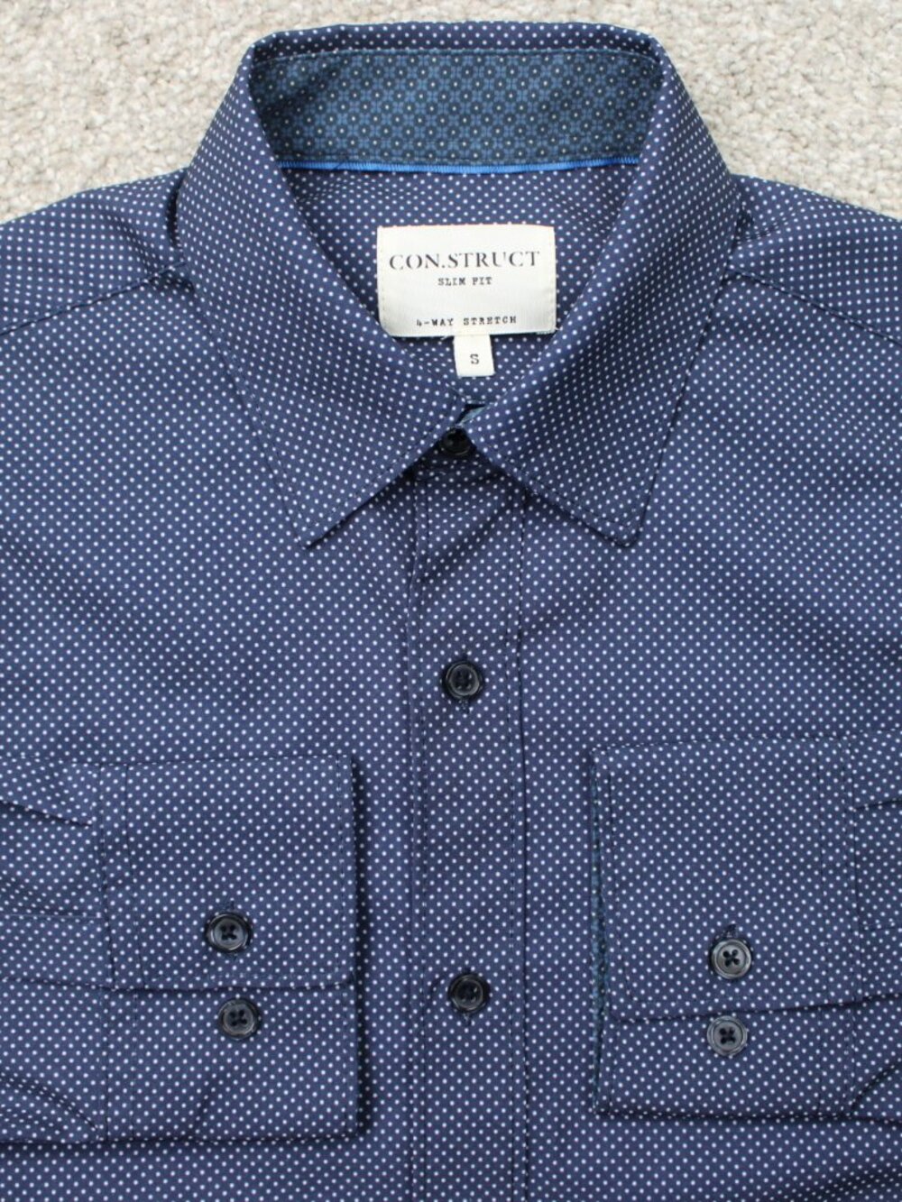 Construct Shirt Mens Small Blue Geometric Slim Fit 4-Way Stretch Long Sleeve